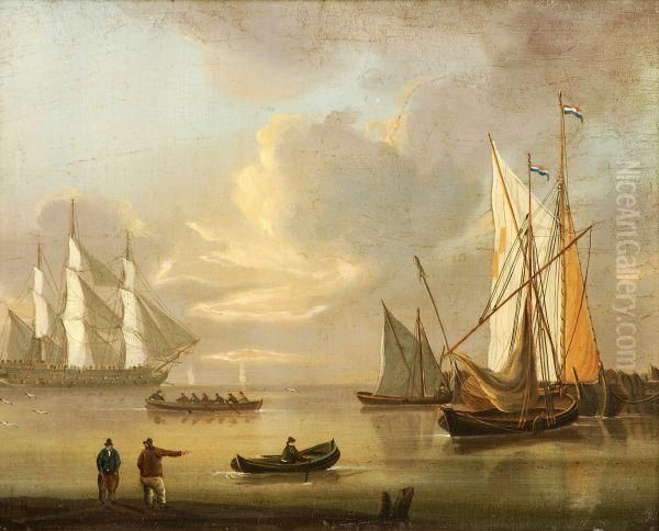 Vessels In Calm Waters At Sunset - view 1