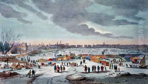 Frost Fair on the River Thames near the Temple Stairs in 1683-84, engraved by James Stow (1770-c.1820), pub. 1825 by Robert Wilkinson - view 1