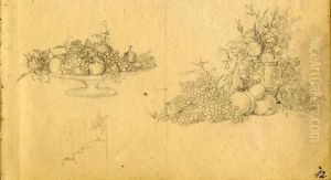 Still Lifes With Flowers And Fruit by Johann Wilhelm Preyer