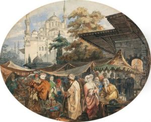 Scene De Marche A Constantinople by Amadeo Preziosi