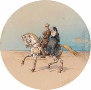 A Couple On Horseback by Ivan Petrovich Prianishnikov