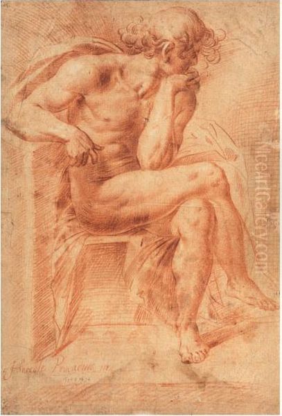 Nu Masculin Assis, La Tete Appuyee Dans Sa Main - view 1