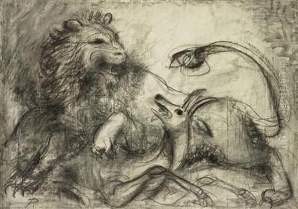 An Antelope Attacked By A Lion - view 1