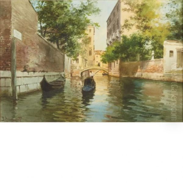Gondolier In A Shady Venetian Canal - view 1