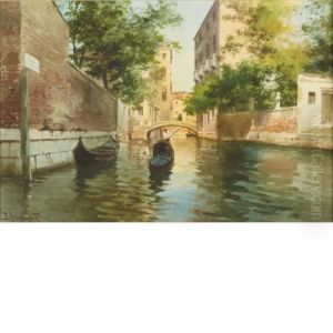 Gondolier In A Shady Venetian Canal by Alberto Prosdocimi