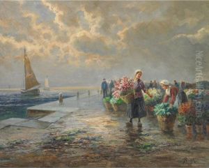 Flower Market On The Dutch Coast by Gustav Prucha