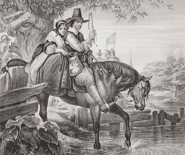 Charles II (1630-85) in disguise, aided in his escape by Jane Lane after defeat at the Battle of Worcester in 1651, from Illustrations of English and Scottish History Volume I - view 1