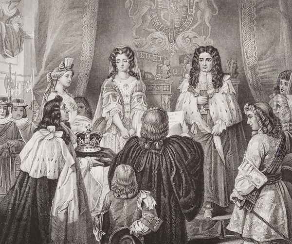 The crown offered to William and Mary by the Lords and Commons at Whitehall, February 12, 1689, from Illustrations of English and Scottish History Volume II - view 1