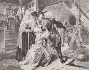 The arrest of Alice Lisle for sheltering fugitives from the Battle of Sedgemoor in 1685, from Illustrations of English and Scottish History Volume I by Edgar Melville Ward
