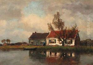 A farm along a river by Jan Hillebrand Wijsmuller