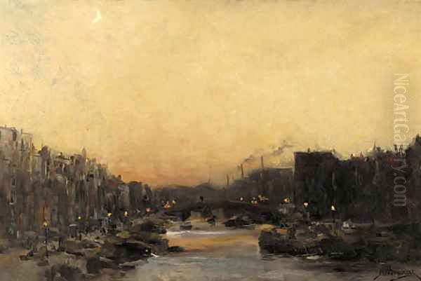A view on a town canal by night - view 1