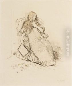 Young Woman Seated And Holding A Letter