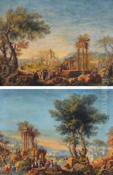 Paesaggio Fantasioso Con Ruderi E Figure - view 1