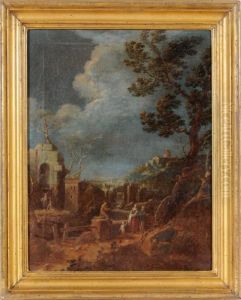 Paesaggio Fantasioso Con Ruderi E Figure In Sosta