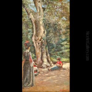 Giardino Parigino Con Figure Femminile by Raffaele Ragione