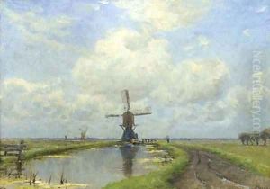 Windmills in a polder landscape