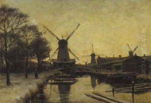 Windmills in winter by Jan Hillebrand Wijsmuller