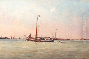 A ship lying at anchor by Jan Hillebrand Wijsmuller