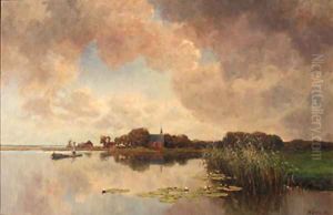 An angler in a polder landscape