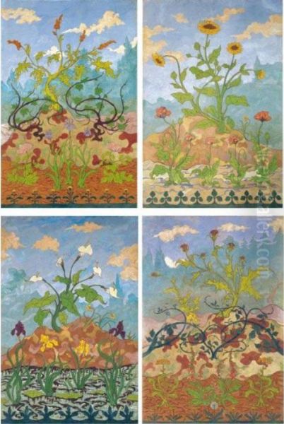 Four Decorative Panels: 
Tournesols Et Pavots; Arums Et Iris Violets Et Jaunes; Chardons Et 
Digitales; Iris Et Grandes Fleurs Jaunes Et Mauves - view 1