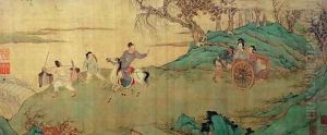 The Student Chang Bidding Farewell to his lover Ying Ying at the Rest Pavilion, detail of an illustration of Xi Xiang Ji (Romance of the Western Chamber) by Zhengming Wen