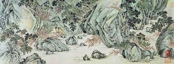 The Journey to the Land of the Immortals detail of 'The Peach Blossom Spring' from a poem entitled Tao Yuan Bi Jing by Wang Wei - view 1