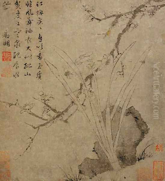 Plum Blossoms, Rock, and Narcissus - view 1