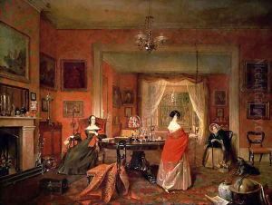 Three ladies in a drawing room interior