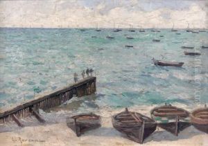 Barques Sur La Plage by Leon Gustave Ravanne