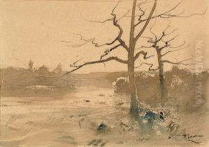 Etude D'arbres Dans Les Marais by Francois Auguste Ravier