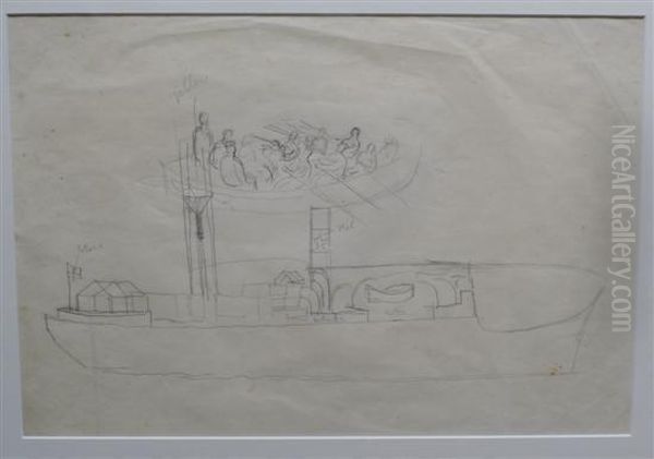Rowing Boat And Ship In Profile - view 1