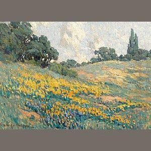California Wildflowers On Rolling Hills by Granville Redmond