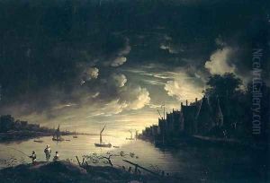 River Landscape by Moonlight by Jan Ludewick de Wouters