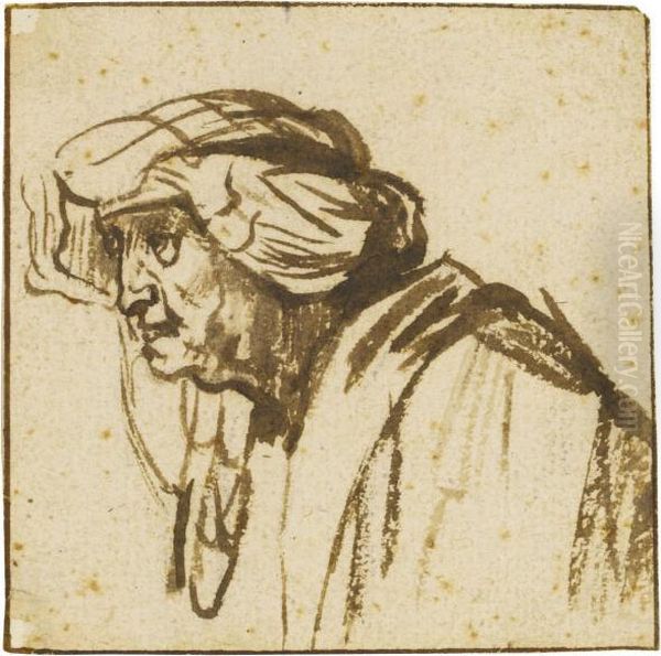 Head Of An Old Woman Wearing A Turban - view 1