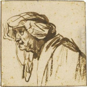 Head Of An Old Woman Wearing A Turban by Harmenszoon van Rijn Rembrandt