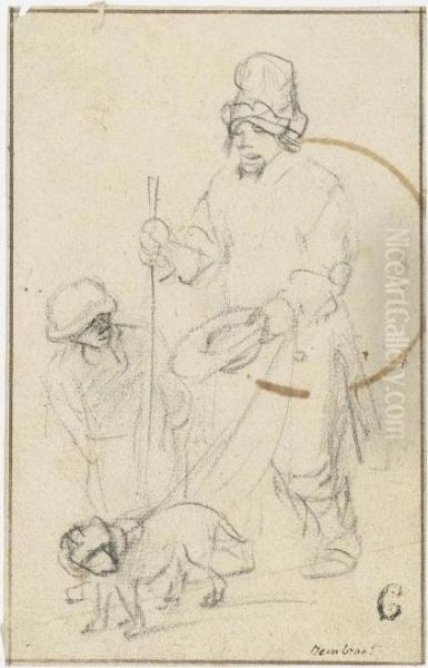Blind Beggar With A Boy And A Dog - view 1