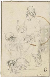Blind Beggar With A Boy And A Dog