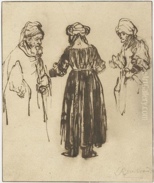 Figure Studies Of A Bearded Man And Two Women - view 1