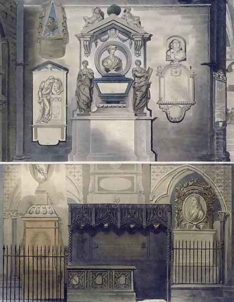 Poets Corner, plate F from Westminster Abbey, engraved by J. Bluck (fl.1791-1831) pub. by Rudolph Ackermann (1764-1834) 1812 - view 1