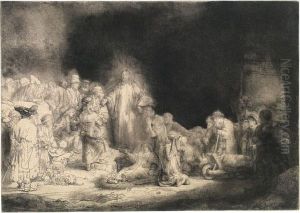 Christus Heilt Die Kranken - Genannt "das Hundertguldenblatt" by Harmenszoon van Rijn Rembrandt
