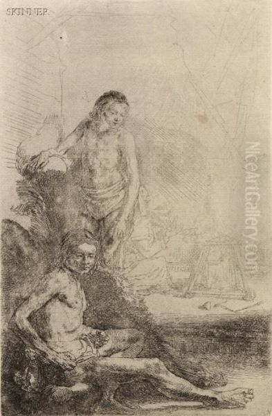 Nude Man Seated Before A Curtain - view 1