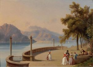 The Terrace Of The Villa Melzi, Overlooking Lake Como by Jean-Charles Joseph Remond