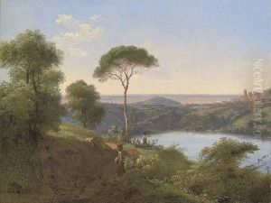 Peasants Before Lake Nemi Near Rome by Jean-Charles Joseph Remond