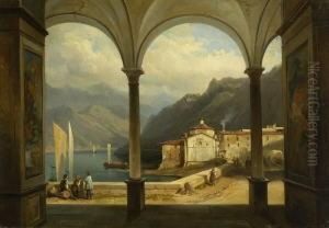 Blick Aus Der Vorhalle Einer
Kirche Auf Einen Sudlichen Gebirgssee. by Jean-Charles Joseph Remond