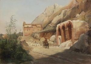 Kirche Und Ruinen In Sudlicher
Felsenlandschaft. by Jean-Charles Joseph Remond