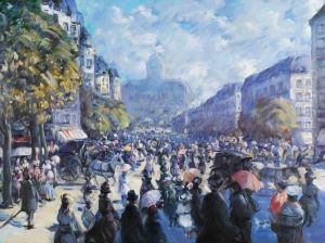 Busy Pairs Street Scene by Pierre Auguste Renoir