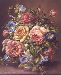 Roses and Columbines in a vase Roses and Columbines in a vase