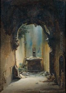 Le Repos Des Gardes Dans Des Ruines Romanes : < Le Chateau D'adolphe > by Charles Renoux