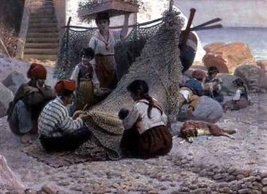 Fishermen Mending Nets in Capri, 1892 by Theodor Leopold Weller