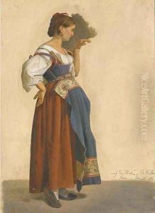 An Italian woman in local costume in profile to the right by Theodor Leopold Weller
